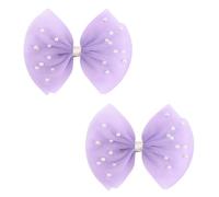 2 lazos de perlas para el pelo para niñas pequeñas, elegantes accesorios para el cabello de velo de encaje marfil para cumpleaños, bodas, Halloween, Acción de Gracias y ocasiones de Navidad (morado)