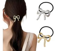 2 lazos para el pelo con lazo dorado y plateado para mujer, coleta de caballo, cuerdas elásticas para el pelo, accesorios para el cabello (dorado y plateado)