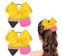 2 lazos para el pelo para el regreso a clases, bonitos lazos para el pelo de lápiz, coleteros amarillos, lazos para el pelo con soporte para cola de caballo, accesorios para el cabello para
