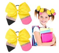 2 lazos para el pelo para el regreso a clases, lazos amarillos de 5 pulgadas, lazos para el pelo con soporte elástico para cola de caballo, bonitos coleteros para animadora, accesorios para el cabello
