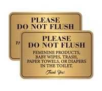 2 letreros autoadhesivos con texto en inglés "Please Do Not Flush Rule" para baño y negocios, color negro dorado y negro con texto en inglés "Do Not Flush Anything Except Toilet Paper Sign" para