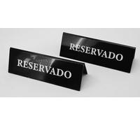 2 Letreros de Mesa Reservado, Plástico negro, 15cm x 5cm, para Restaurantes y Áreas de Recepción, 2 Unidades