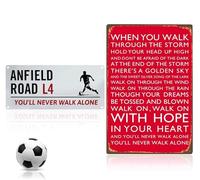 2 letreros de metal para Liverpool, regalos de Liverpool para hombres y niños, póster de metal, arte de pared, Liverpool Football Club Chant, Anfield Road L4 You'll Never Walk Alone