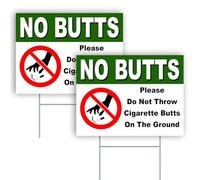 2 letreros de "No Cigarette Butts", 12 x 9 pulgadas Coroplast No Butts Signage con estaca, letrero de no tirar basura al aire libre