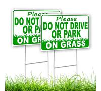 2 letreros de patio con texto en inglés "Please Do Not Drive or Park on Grass", 20.3 x 30.5 cm, doble cara, Coroplast No Parking on Grass - Señal con estaca para patio
