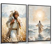 2 lienzos de Jesús para pared, diseño de Cristo salva al cordero perdido, impresiones de Jesús caminando sobre el agua, pinturas para abrir tus brazos y abrazar el sol, decoración de pared para sala