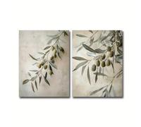 2 lienzos de ramas de olivo, pinturas de ramas de olivo, decoración retro de plantas, pósteres de hojas verdes, obra de arte giclée 80x100cmx2 Sin marco