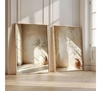 2 lienzos Wabi Sabi, pintura de naturaleza muerta con ramas de olivo en un jarrón de arcilla en tono beige, decoración de pared (40x60cm/2 piezas sin marco)