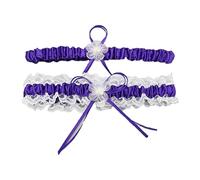 2 ligas elásticas ajustables de encaje adornadas con lazos y perlas de flores para eventos especiales y ceremonias, ligas de boda para elástico, Morado (, Talla única