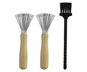 2 limpiadores de cepillos de pelo con mango de madera, cepillo de limpieza con 1 cepillo pequeño, para casa, excursión, viajes, peines, alfombras