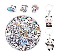 2 Lindos Coles De Panda, 50 Pegatinas De Panda, Tema De Animales, Adornos para Llaves De Automóviles, Pegatinas De Graffiti Impermeables.