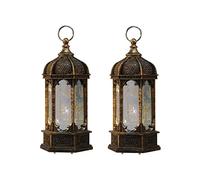 2 linternas de Llama navideñas, Velas LED, Luces nocturnas, Decoraciones, for Exteriores(Vintage Gold Christmas Pattern)