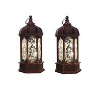 2 linternas de Llama navideñas, Velas LED, Luces nocturnas, Decoraciones, for Exteriores(Vintage Red Christmas Pattern)