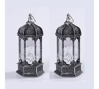 2 linternas de Llama navideñas, Velas LED, Luces nocturnas, Decoraciones, for Exteriores(Vintage Silver Ramadan Pattern)