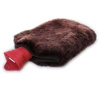 2 litros calidad Agua Caliente rollo de goma natural con Schöner Carcasa de piel de cordero en color marrón - Combinación óptima Naturprodukte con acabados a un exclusiven Cojín de calor