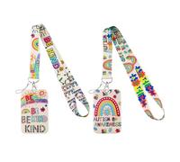 2 llaveros con diseño de arcoíris, con diseño de letras del arco iris, con soporte para tarjetas, cordón para llevar tarjetas de identificación, cordón para teléfono móvil