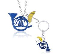 2 llaveros de cuerno francés, colgante de paraguas con llavero de esmalte de cuerno azul, regalos para padres, regalos de cumpleaños, regalos de vacaciones