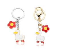 2 Llaveros De Flores Rojas Y Pato Amarillo, Llaveros De Acero Inoxidable, Llaveros Lindos Y Divertidos, Llaveros De Dibujos Animados