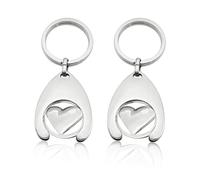2 llaveros de metal con forma de corazón, llavero con token de carro, colgante extraíble para carrito de la compra, accesorios para carrito de la compra