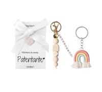 2 Llaveros De Moda, Llaveros De Amor De Perlas De Madera, Coles De Borlas Tejidas, Lindos Adornos De Arcoíris, Accesorios para Bolsos Diarios.