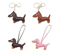 2 Llaveros De Perro Salchicha Y 2 Coles, Lindo Diseño De Cachorro, Amuletos De La Suerte De Cuero, Decoración De Llaves De Bolsillo.