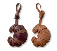 2 llaveros de piel sintética con forma de croissant, de gamuza y marrón claro, ideales para bolsos y mochilas. Llavero para mujer, para el hogar, el coche y la oficina.