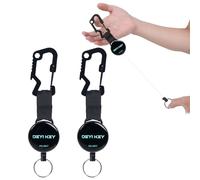 2 llaveros extensibles, retráctiles, cordón extensible con mosquetón, rollo de llave con cuerda de acero, para llaves, soporte para insignias, clip para cinturón (negro-1)