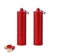 2 llaveros impermeables para pastillas, botella de almacenamiento de medicamentos, funda de aluminio para tabletas de viaje al aire libre para cápsulas/medicamentos de emergencia (rojo)