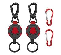 2 llaveros retráctiles con mosquetones y clip para tarjeta, cable metálico resistente para llaves, tarjetas de identificación, insignias (negro y rojo)
