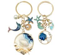 2 Llaveros Temáticos Marinos, Llaveros Coles Creativos, Decoraciones De Estrellas De Mar De Concha, Accesorios Coles para Bolsos, Par De Llaveros.