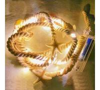 2 luces LED de cuerda: 1,6 m LED conchas, 15 luces LED, estrella de mar, conchas decorativas para Navidad, fiestas, bodas, Guirnaldas sin Enchufe (cuerda de algodón beige)