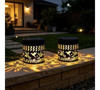 2 luces solares de mandalas para valla, luces solares de mandala de colibrí al aire libre, luces solares decorativas de proyección de mandala, luces solares de escalón, luz de pared impermeable para