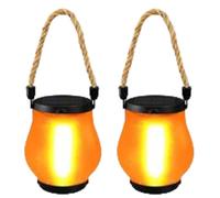 2 Luces Solares Exterior Con Llama Parpadeante Realista, Cuerda Cáñamo, Colgar Luz Solar Exterior Jardin, Recargables, Iluminación Multifuncional Para Caminos, 14,5x12,5x12,5cm