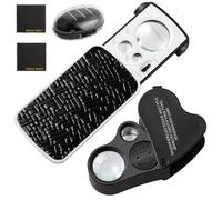 2 lupas de bolsillo de 30 x 60 x 90 x con luz LED UV iluminada, lupa de mano portátil negra para joyas, diamantes, gemas, monedas, sellos, rocas, plantas, oficina en casa, OS19MX1