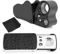 2 lupas de joyería, lupa de 30 x 40 x 60 x portátil con paño de limpieza para gafas, lupa de metal con luz UV LED para manualidades, joyas, monedas, piedras preciosas, sellos