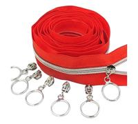 2 m 4 piezas deslizantes/5 m, 10 piezas deslizantes 5# de dientes plateados de nailon con cremallera para decoración de equipaje (rojo, 2 M 4 deslizador_5#)