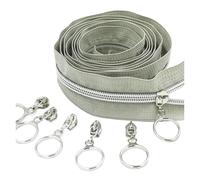 2 m, 4 unidades deslizantes/5 m, 10 piezas deslizantes 5# de nailon con cremallera de dientes plateados para decoración de equipaje, ropa (gris claro, 5 m 10 deslizador_5#)