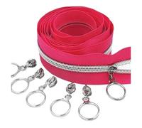 2 m, 4 unidades deslizantes/5 m, 10 piezas deslizantes 5# de nailon con cremallera de dientes plateados para decoración de equipaje (rojo rosa, 2 M 4 deslizador_5#)