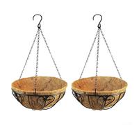 2 macetas colgantes decorativas con forro de fibra de coco, elegante diseño de metal para espacios interiores y exteriores (12 pulgadas)