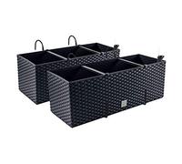 2 maceteros en aspecto de ratán con soportes, indicador de nivel de agua para balcón, jardineras