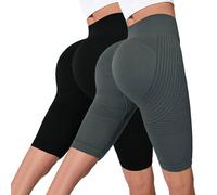 2 mallas cortas para mujer, push up, pantalones cortos deportivos, leggings deportivos para mujer, cintura alta, control del abdomen, pantalones de yoga, elásticos, ajustados, leggins deportivos, sin