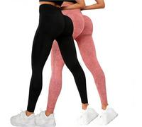 2 mallas de gimnasio para mujer, cintura alta, pantalones largos de yoga, anticelulitis, leggings para correr, push up, opacos, de compresión, monocolor, elásticos, azul claro, S