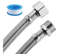 2 mangueras flexibles de 3/8 pulgadas, manguera blindada de 3/8, cubierta y rosca exterior, manguera de conexión con trenzado de acero inoxidable, manguera de conexión con 1 rollo de cinta adhesiva