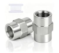 2 manguitos dobles de 1 pulgada, acero inoxidable hexagonal, acoplamiento | Conector de rosca interior, manguito de acero inoxidable DN25 con cinta de sellado para instalaciones sanitarias