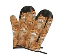 2 manoplas de horno para cocina, resistentes al calor, 260.0 °C, impermeables, antideslizantes, para cocinar, hornear, naranja, gatos, guantes de cocina, par de guantes para proteger las manos