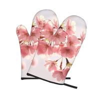 2 manoplas de horno para cocina, resistentes al calor, 260.0 °C, impermeables, antideslizantes, para cocinar, hornear, guantes de cocina con flor de cerezo, par de guantes para proteger las manos
