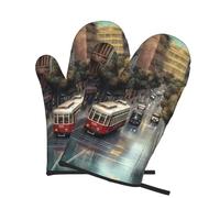 2 manoplas de horno para cocina, resistentes al calor, 260.0 °C, impermeables, antideslizantes, para cocinar, hornear, gran ciudad, calle, cocina, par de guantes para proteger las manos