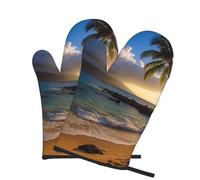 2 manoplas de horno para cocina, resistentes al calor, 260.0 °C, impermeables, antideslizantes, para cocinar, hornear, playa, playa, cocina, par de guantes para proteger las manos