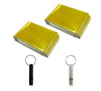 2 mantas de supervivencia de emergencia sacos de dormir de emergencia cálidos e impermeables 1,6*2,1 m mantas cálidas adecuadas para acampar al aire libre oro y plata dos colores y 2 silbatos SOS
