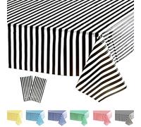 2 manteles a rayas negras, manteles a rayas blancas y negras, decoraciones de fiesta temática de circo, mantel de hule impermeable, mantel de plástico para carnaval, noche de cine, Navidad